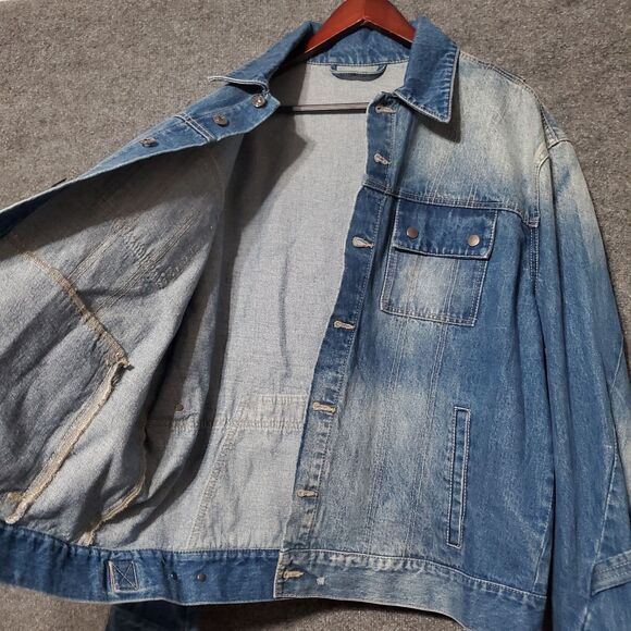 CXC Atelier Jean Jacket Mens L Blue Chore Barn Grunge Overall Style Y2K Retro - Picture 9 of 12